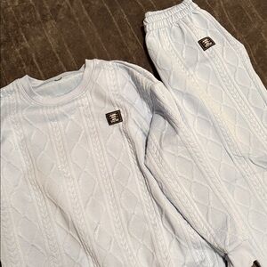 Light Blue Cable Knit Sweater and Pants Set